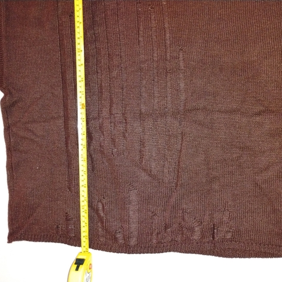 XL Brown Knit Hoodie | Distressed Eyelet Detail | Oversized Cozy Fall Sweater - Picture 6 of 6